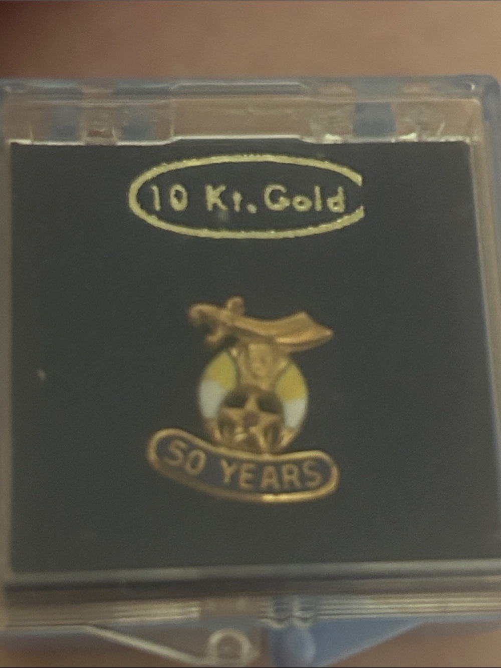 Vintage 10K Gold Shriners 50 Year Membership Lapel Pin w/ Original Box